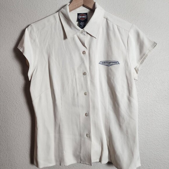 Harley-Davidson Tops - Harley Davidson Shirt Womens Medium Silk Button Front Embroidered Motorcycle